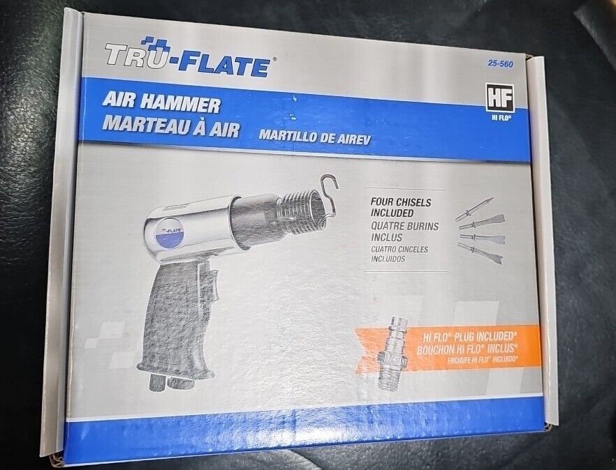 TRU-FLATE Air Chisel Hammer 7 piece set  4 CHISELS & HI FLO PLUG 4500 BPM