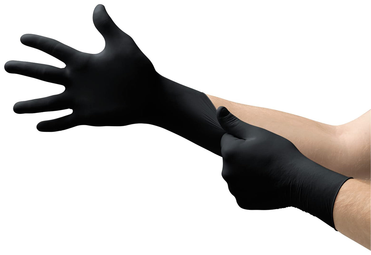 Microflex Midknight MK-296 Black Full Texture Disposable Nitrile Gloves for Automotive, Law Enforcement