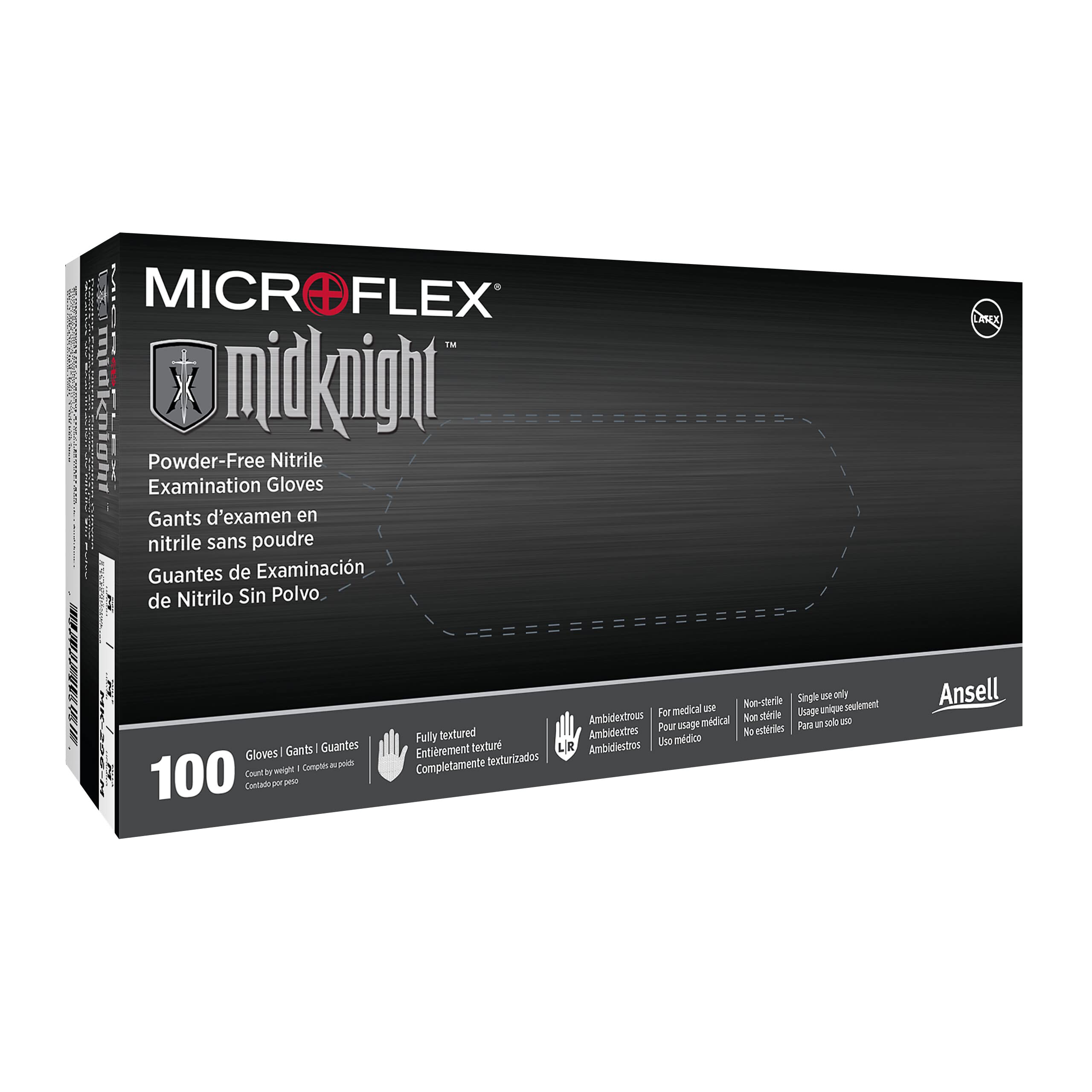 Microflex Midknight MK-296 Black Full Texture Disposable Nitrile Gloves for Automotive, Law Enforcement