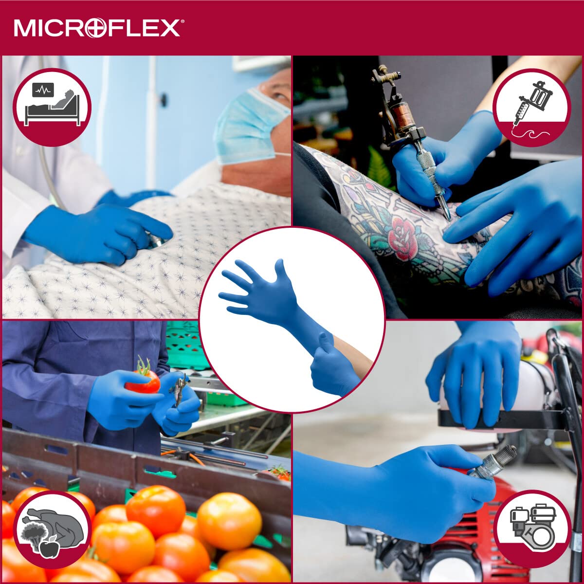 Microflex SafeGrip SG-375 Extra Thick Disposable Latex Gloves for Life Sciences, Automotive w/Textured Fingertips - Blue