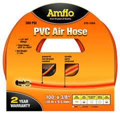 Amflo 576-100A 3/8" X 100' Orange 300 PSI PVC Air Hose With 1/4" MNPT End Fittings
