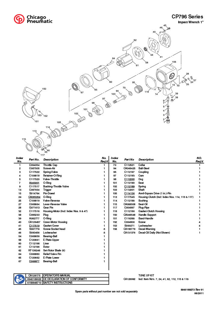 CHICAGO PNEUMATIC CP796A Impact Wrench Tune Up Kit CA126992