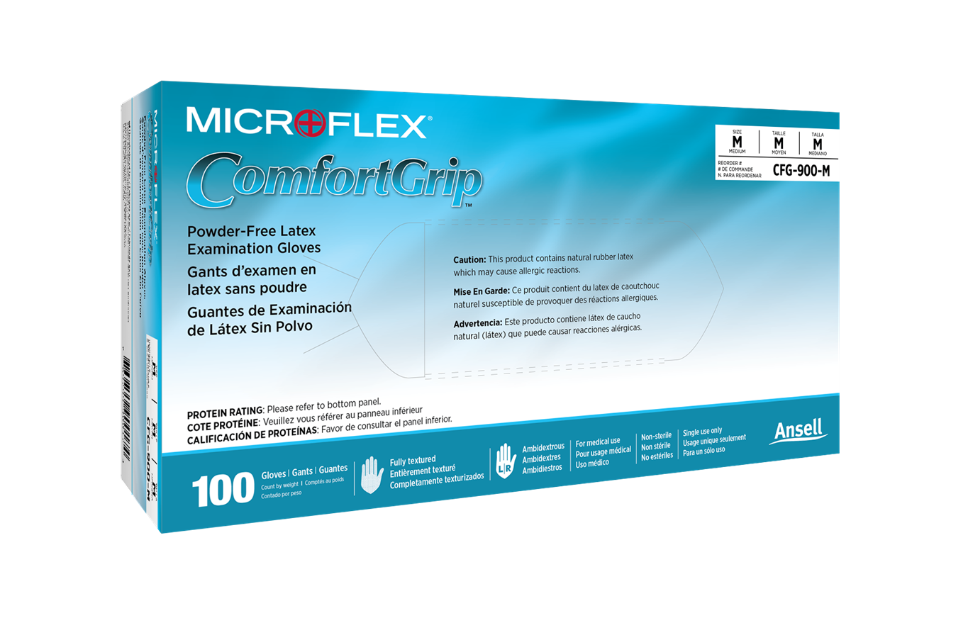 Microflex Comfortgrip CFG-900 Fully Textured Powder Free Disposable Latex Exam Glove