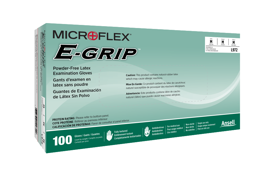 Microflex E-Grip L97 Powder Free Latex Exam Gloves - Textured Grip - Super Tactile Sensitivity 100 Gloves per box